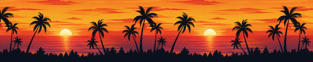 AI pattern with a sunset over the sea and silhouettes of palm trees