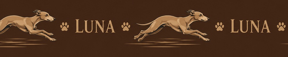 AI pattern with a greyhound on a brown background and the name LUNA