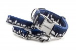 Collar Winter Village Blue with a leash